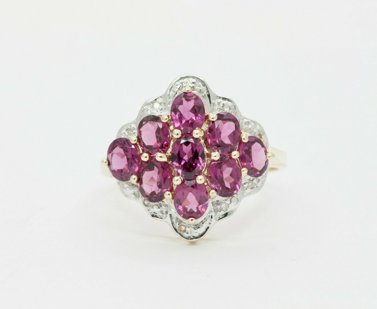 Vintage 10K Yellow Gold Diamond Amethyst Cluster Ring