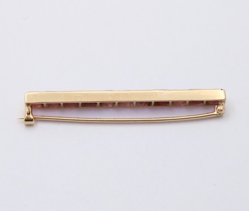 Victorian Emerald Cut Amethyst 14K Yellow Gold Bar Pin Brooch