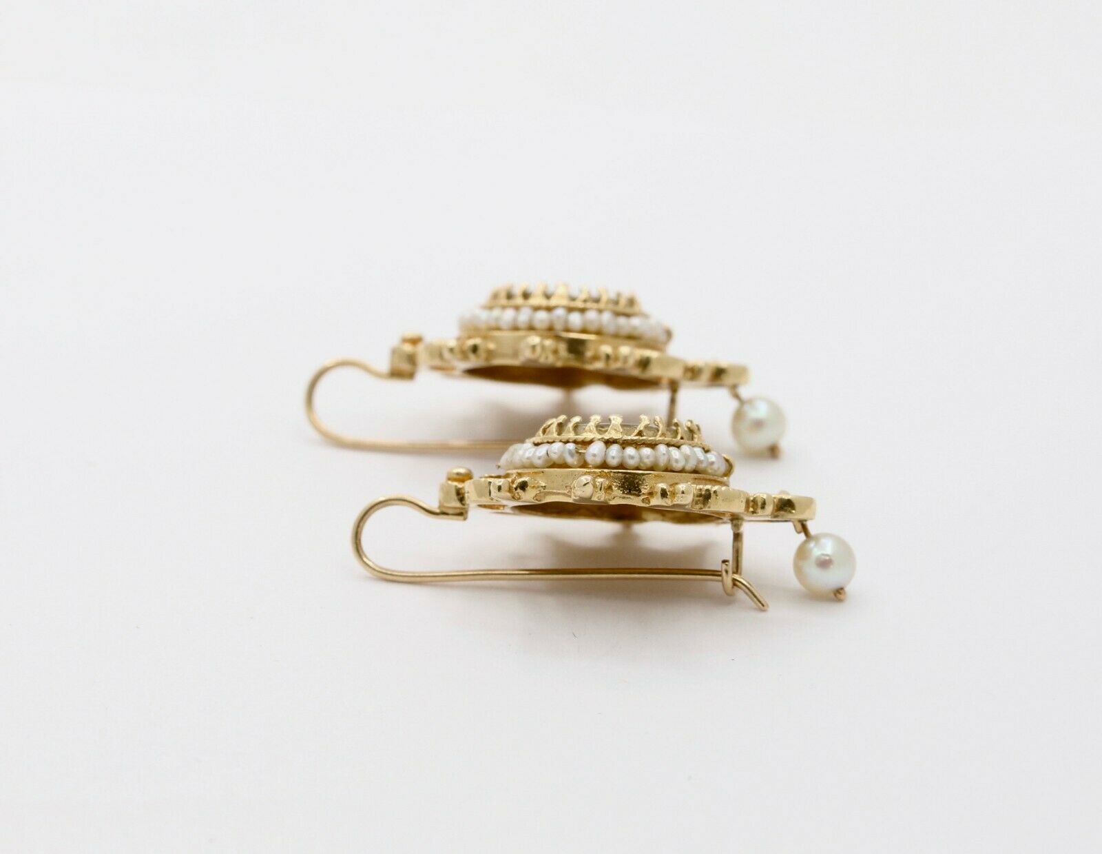 Vintage 14K Yellow Gold Woman’s Portrait Pearl Dangle Earrings