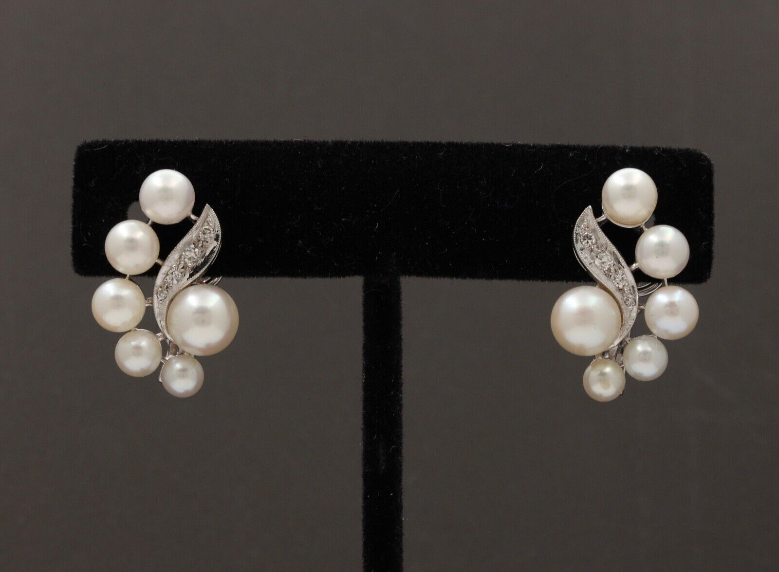Vintage 14K White Gold Cultured Pearl Clip Earrings