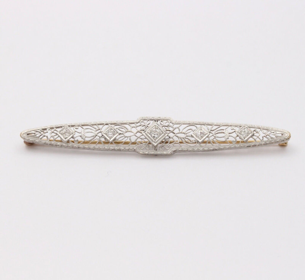 Art Deco Diamonds 14K White and Yellow Gold Brooch Pin