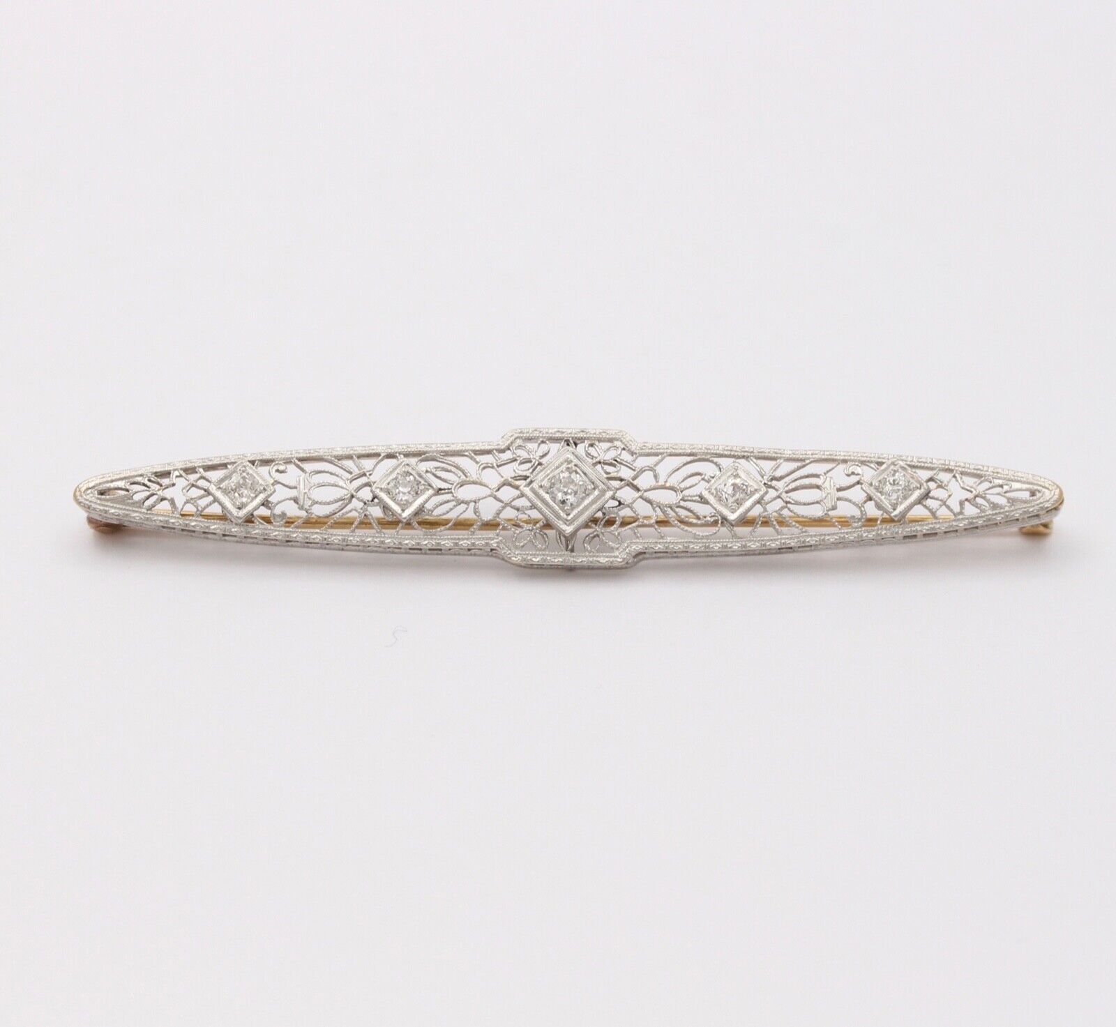Art Deco Diamonds 14K White and Yellow Gold Brooch Pin