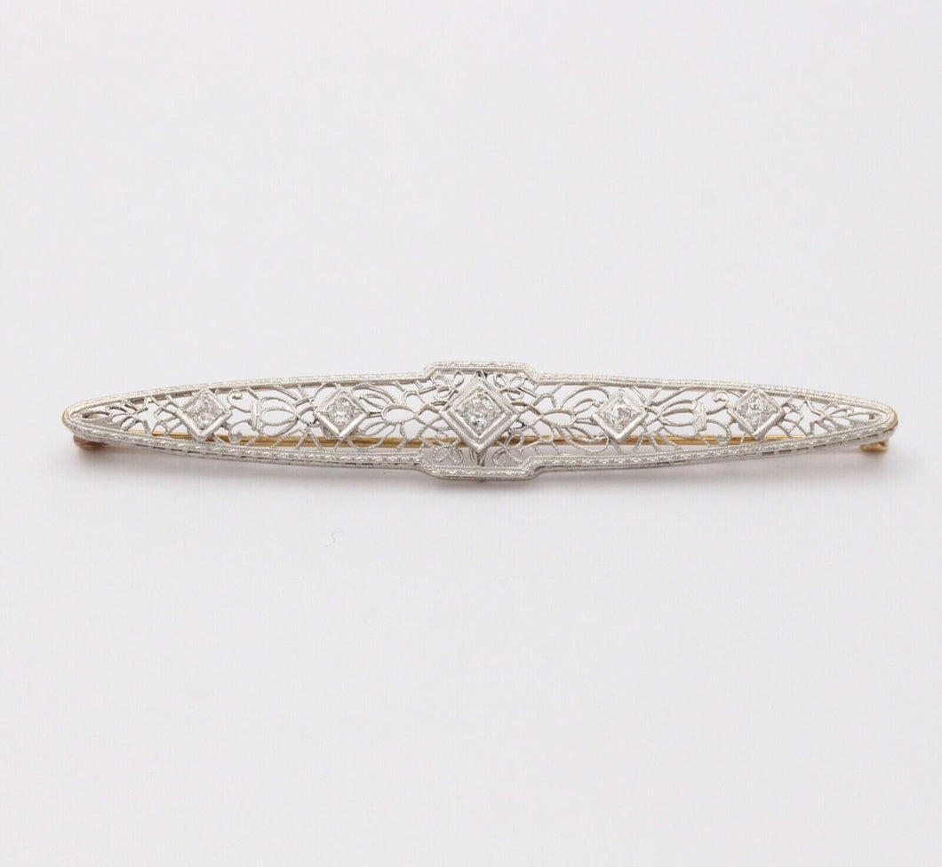 Art Deco Diamonds 14K White and Yellow Gold Brooch Pin