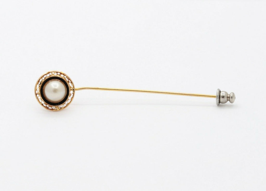 Vintage 10K Yellow Gold Marathon Pearl Enamel Pin