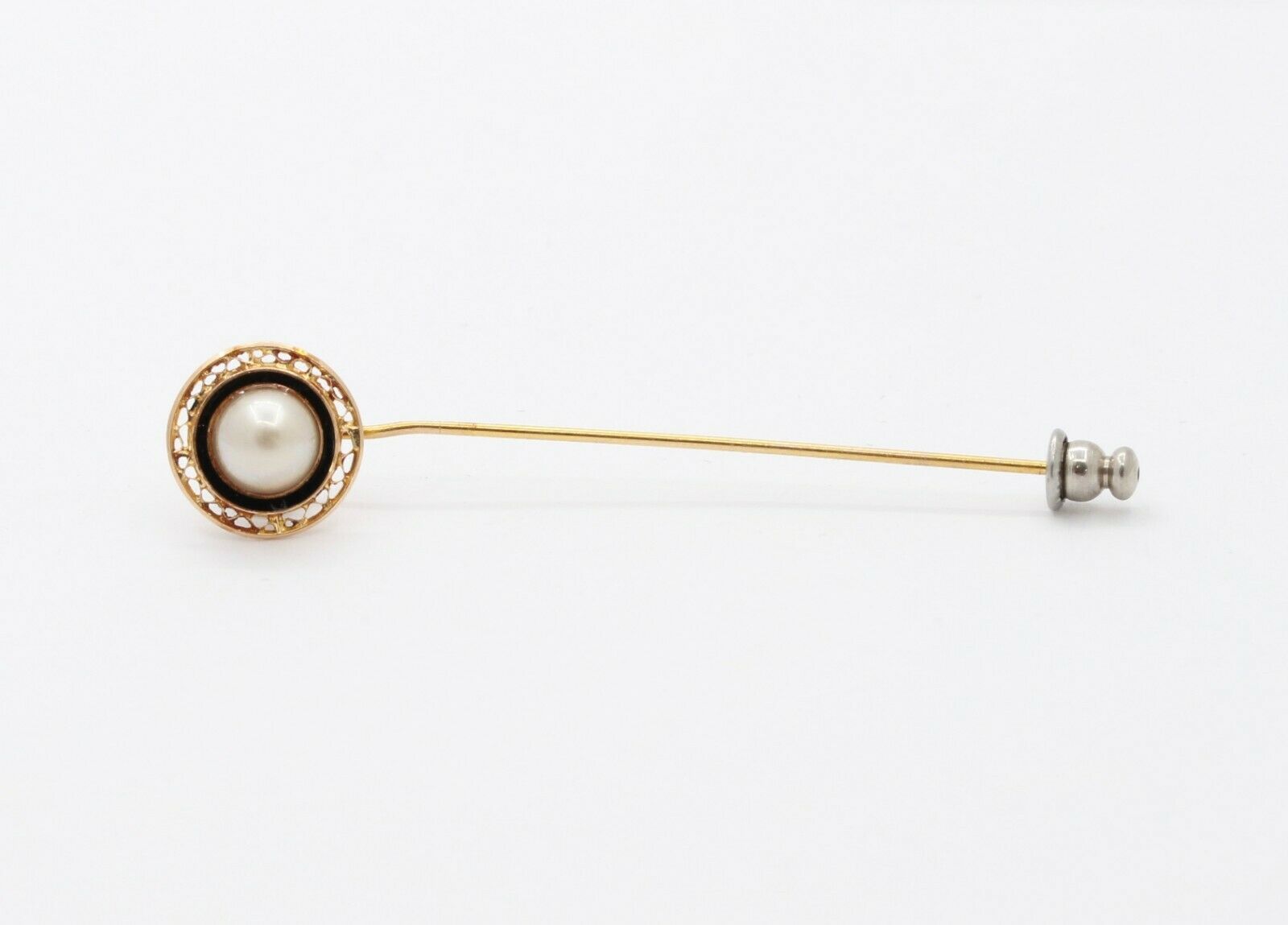 Vintage 10K Yellow Gold Marathon Pearl Enamel Pin