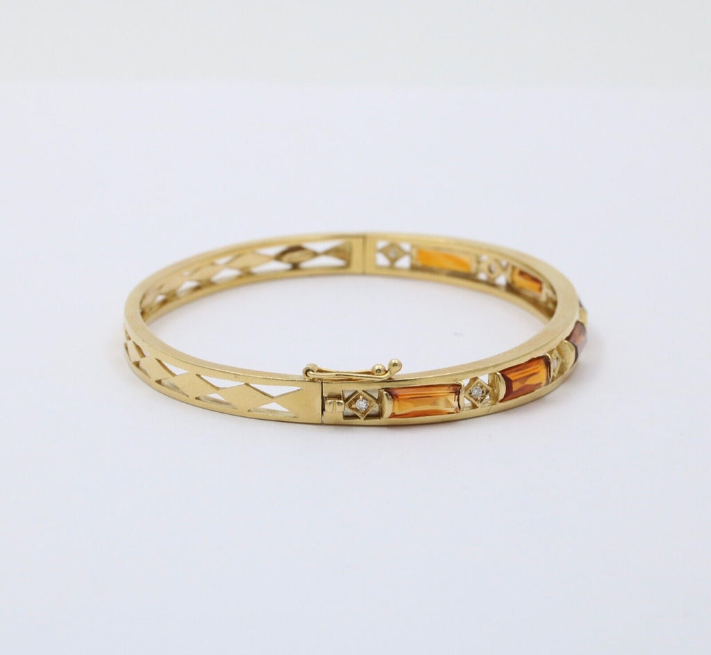 Vintage Citrine & Diamond 18K Yellow Gold Bangle Bracelet