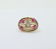 Load image into Gallery viewer, Vintage Retro 14K Yellow Gold Diamond and Ruby Dome Ring Band
