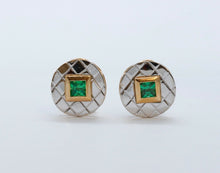 Load image into Gallery viewer, Tsavorite Garnet !8K White Yellow Gold Vintage Earrings
