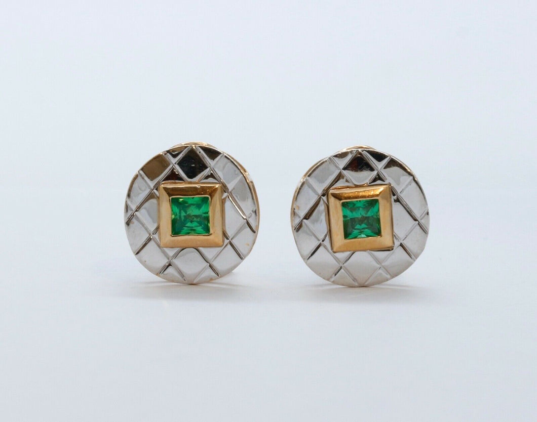 Tsavorite Garnet !8K White Yellow Gold Vintage Earrings