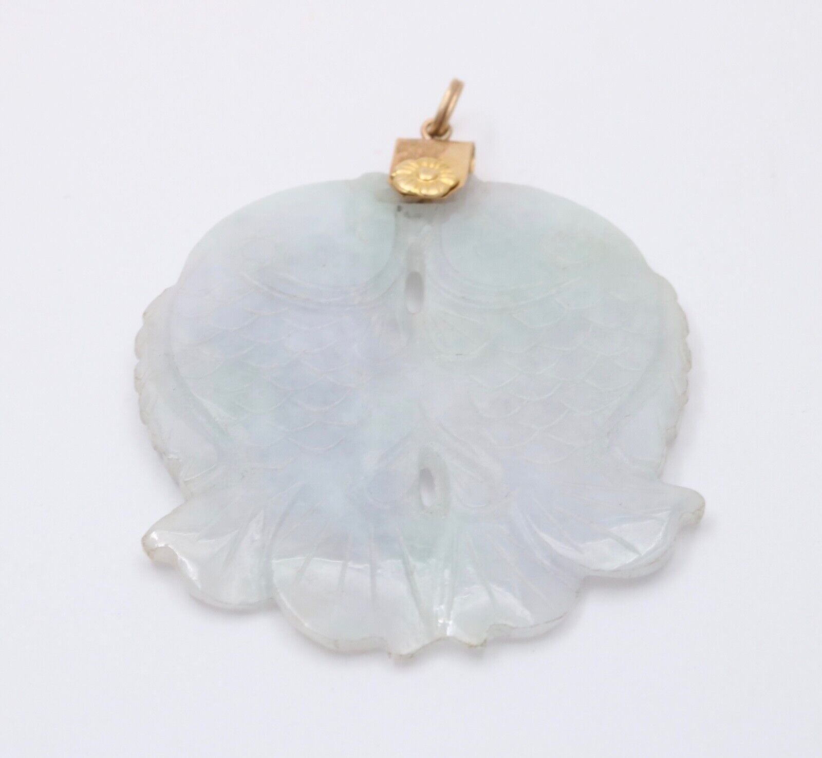 Vintage 10K Yellow Gold Jade Two Carps Good Luck Pendant Charm