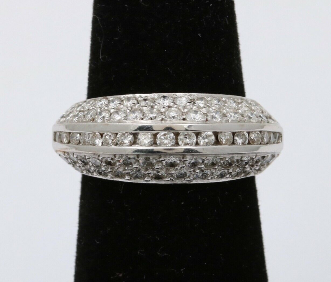 Vintage 14K Gold Diamond Minimal Pave Dome Ring, Wedding Band.