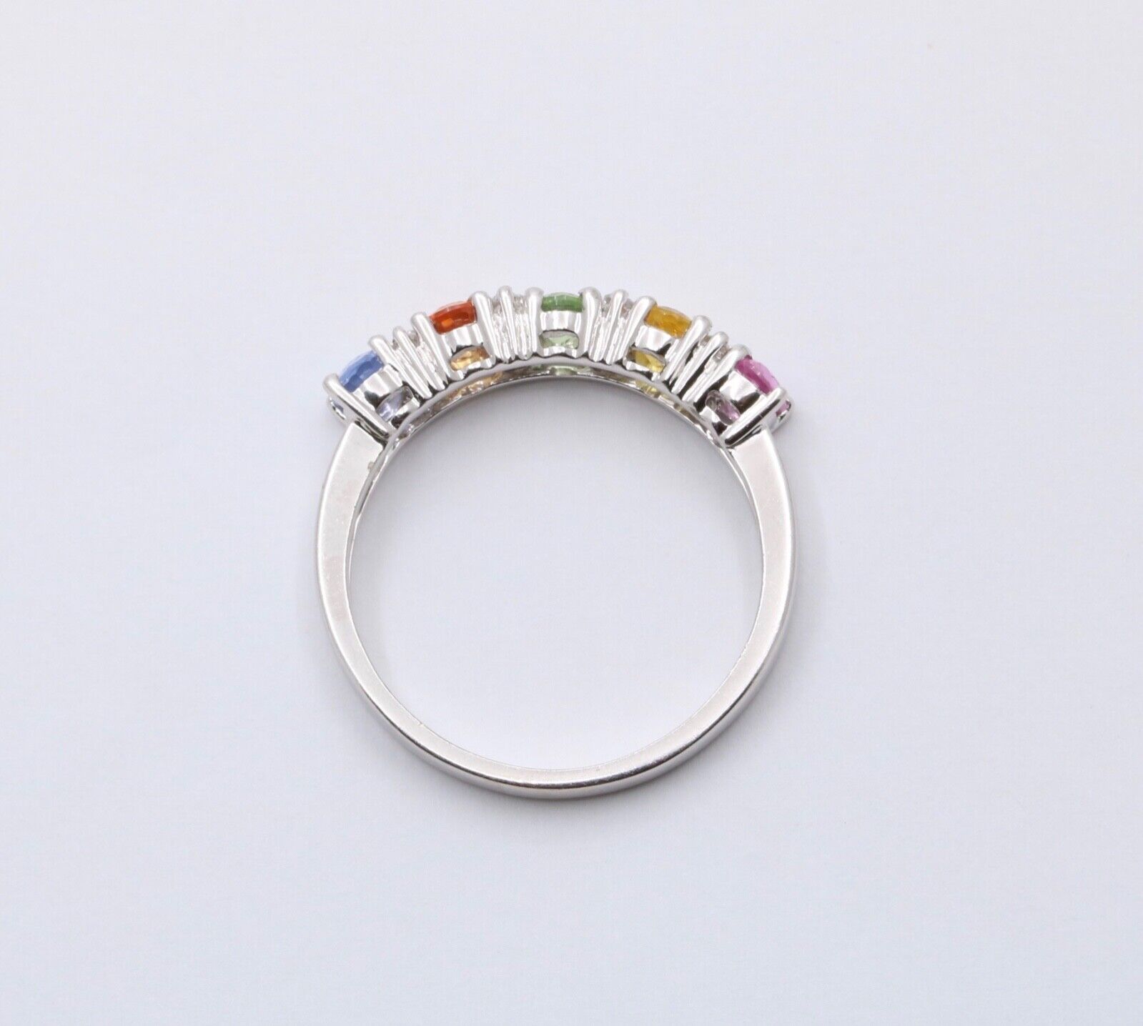 Fun 14K White Gold Multi Color Sapphire And Diamond Ring Band