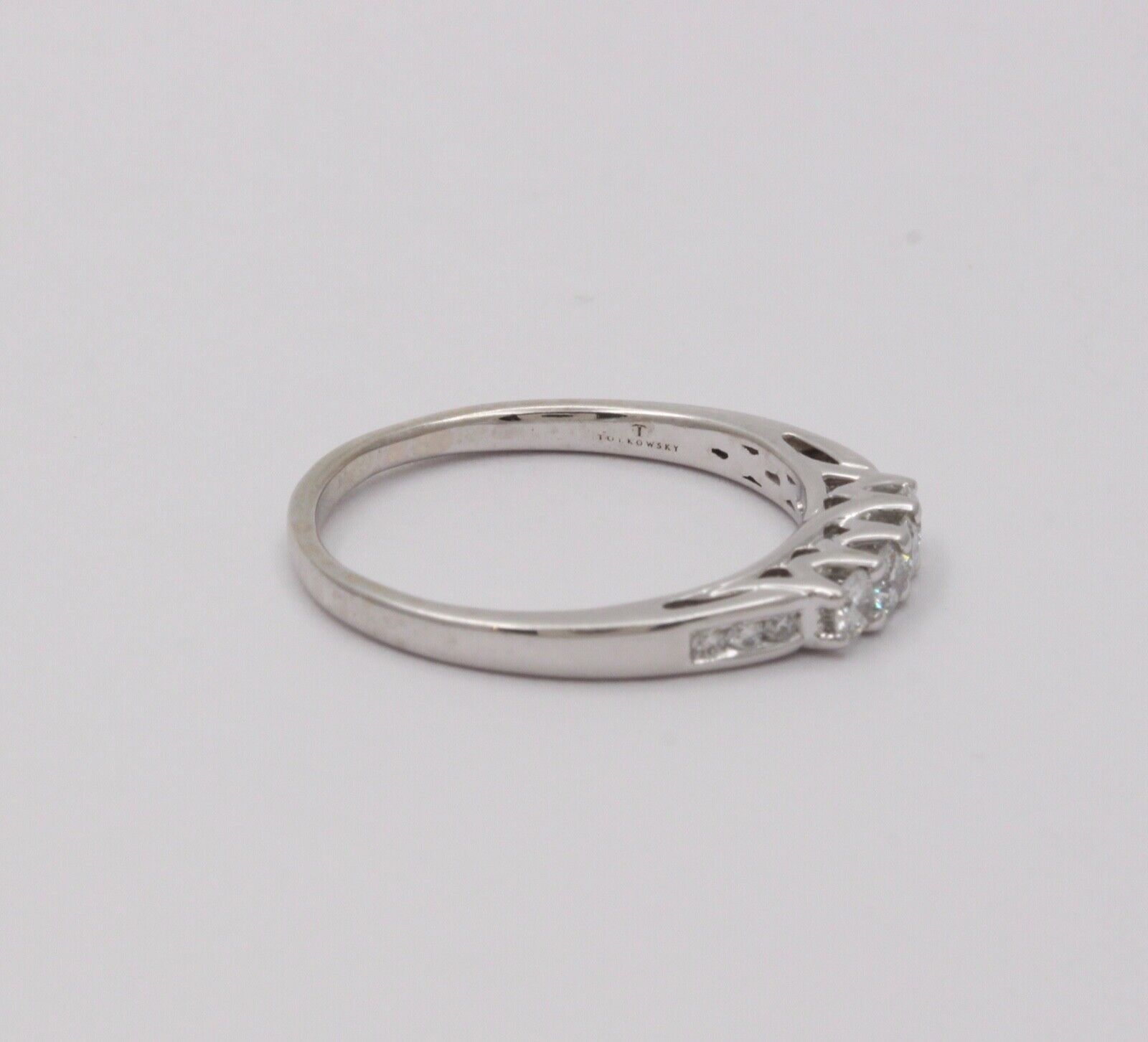 Classic Tolkowsky Diamond 14K White Gold Ring Band, Wedding Band.