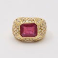 Vintage Ladies 4 Carat Ruby Diamond 18K Yellow Gold Cluster Ring