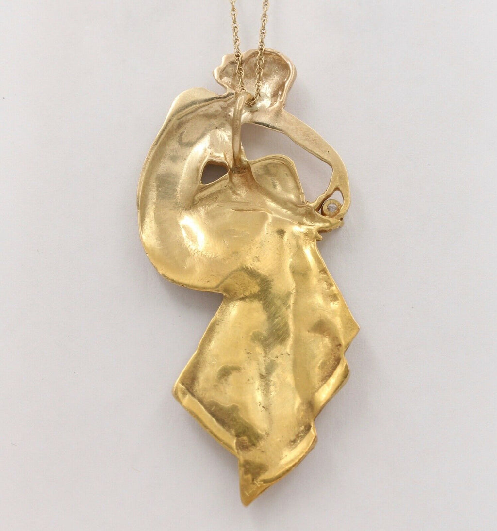 Beautiful Vintage Woman Portrait Held Diamond 18K Gold Pendant Necklace