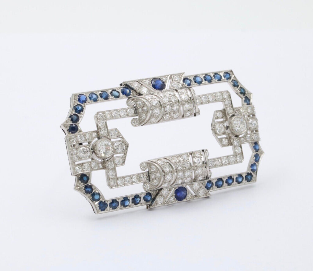 Art Deco Platinum Diamond & Sapphire Brooch, Pin