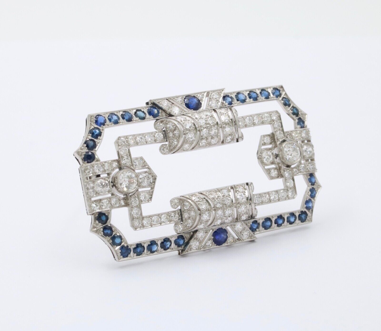 Art Deco Platinum Diamond & Sapphire Brooch, Pin