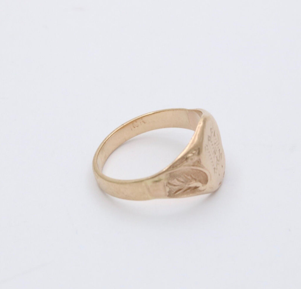 Vintage 10K Yellow Gold Shield & leaf Signet Ring