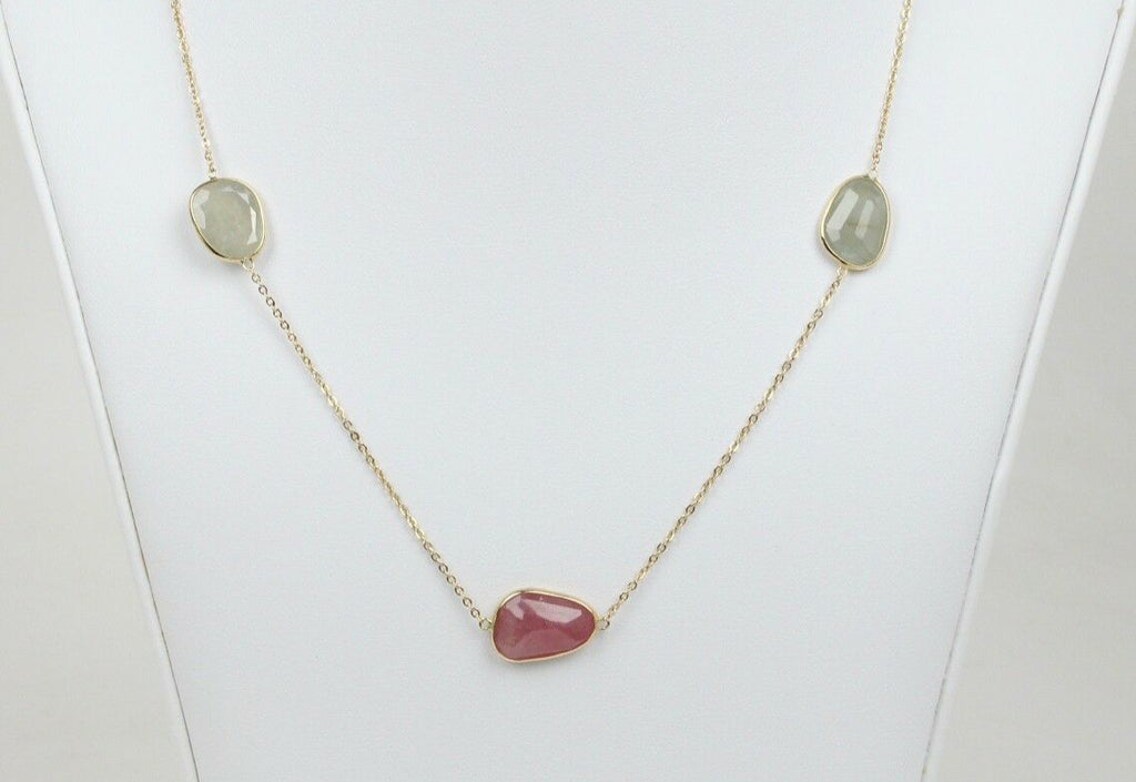 Vintage 14K Yellow Gold Garnet Station Necklace