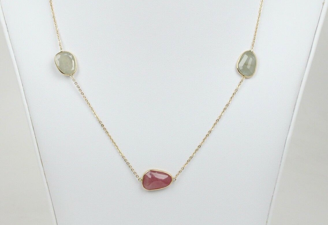 Vintage 14K Yellow Gold Garnet Station Necklace