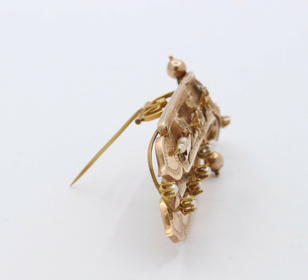 Victorian 14K Rose Gold Pearl Floral Brooch