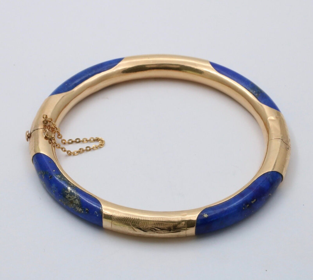 Vintage Lapis Lazuli 14K Yellow Gold Hinge Bracelet
