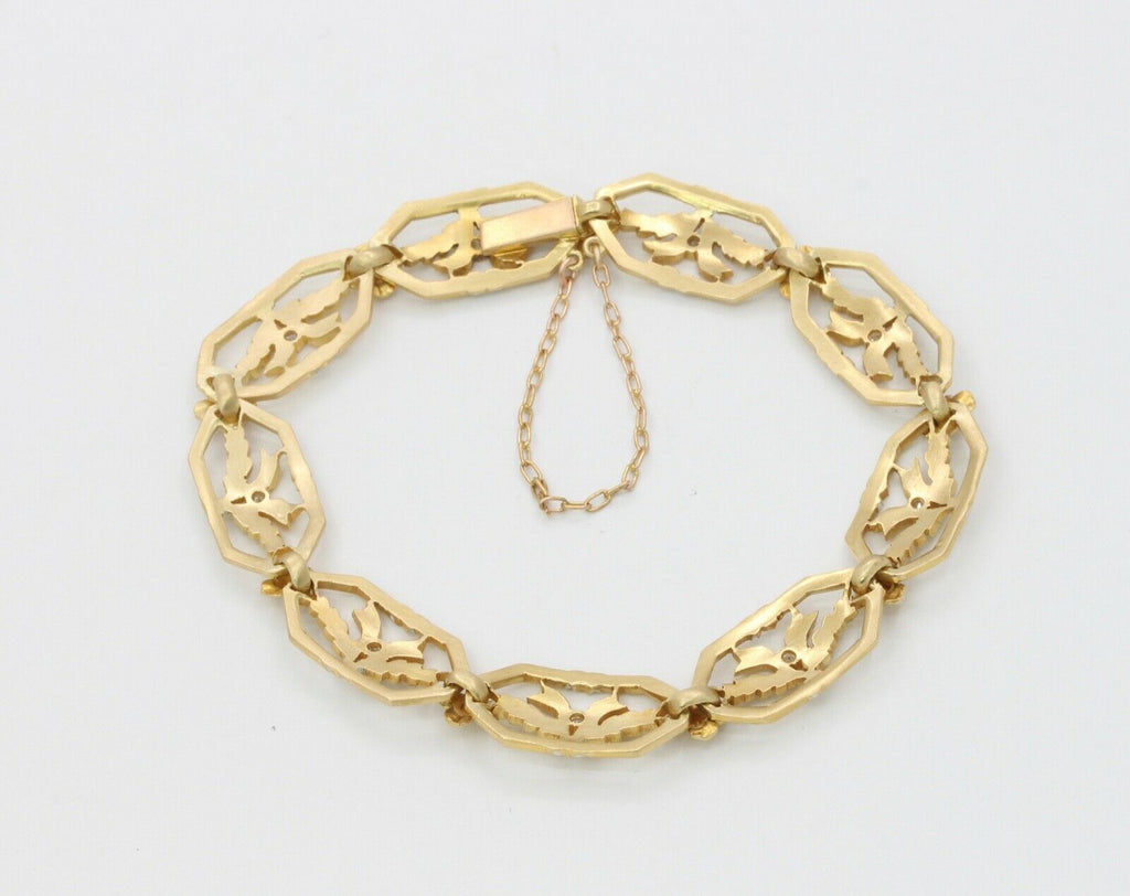 Art Nouveau Ladies 14K Enamel Leaves Ribbon Bracelet