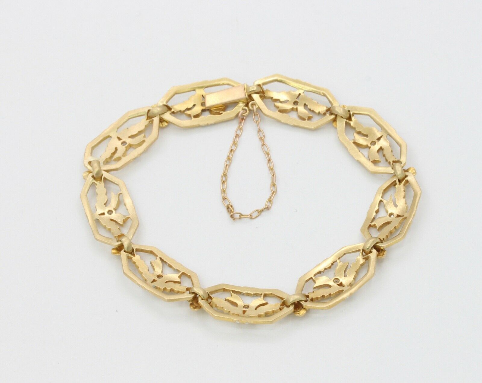 Art Nouveau Ladies 14K Enamel Leaves Ribbon Bracelet
