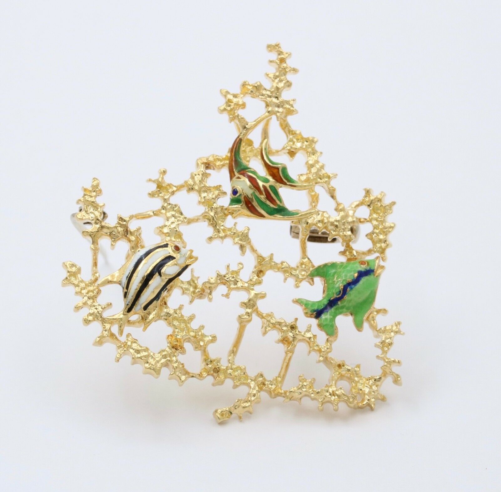 Vintage 18K Yellow Gold Enamel FIsh Brooch Pin Ocean Lover