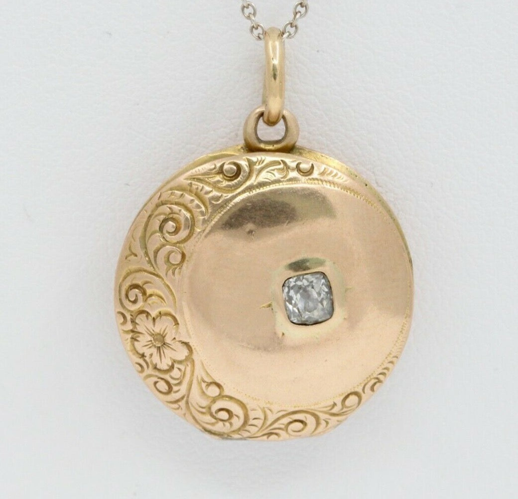 Victorian 10K Yellow Gold Diamond Memorial Locket