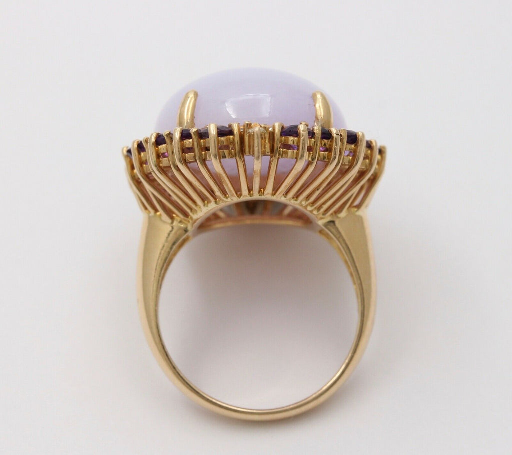 Vintage Cocktail Lavender Amethyst Diamonds 14K Yellow Gold Ring