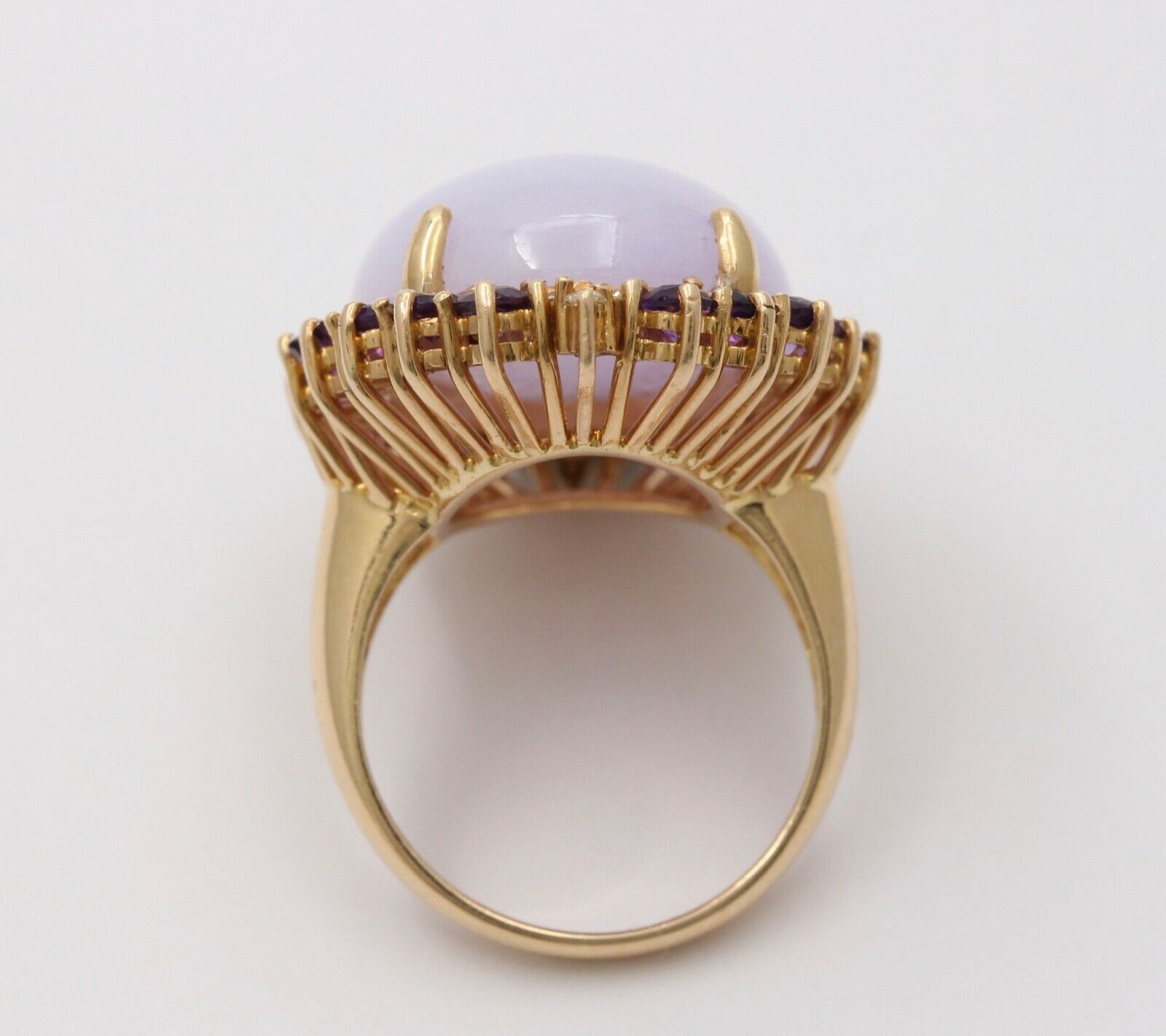 Vintage Cocktail Lavender Amethyst Diamonds 14K Yellow Gold Ring