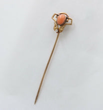 Load image into Gallery viewer, Art Nouveau Coral Diamond 14K Rose Gold Stick Pin
