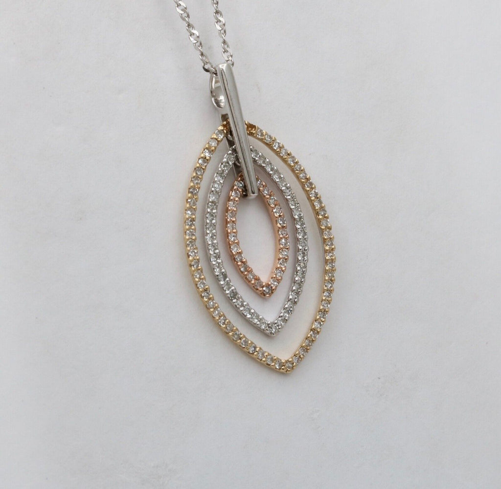 Minimal 14K Tri Color Gold Diamond Leaf Pendant, Charm