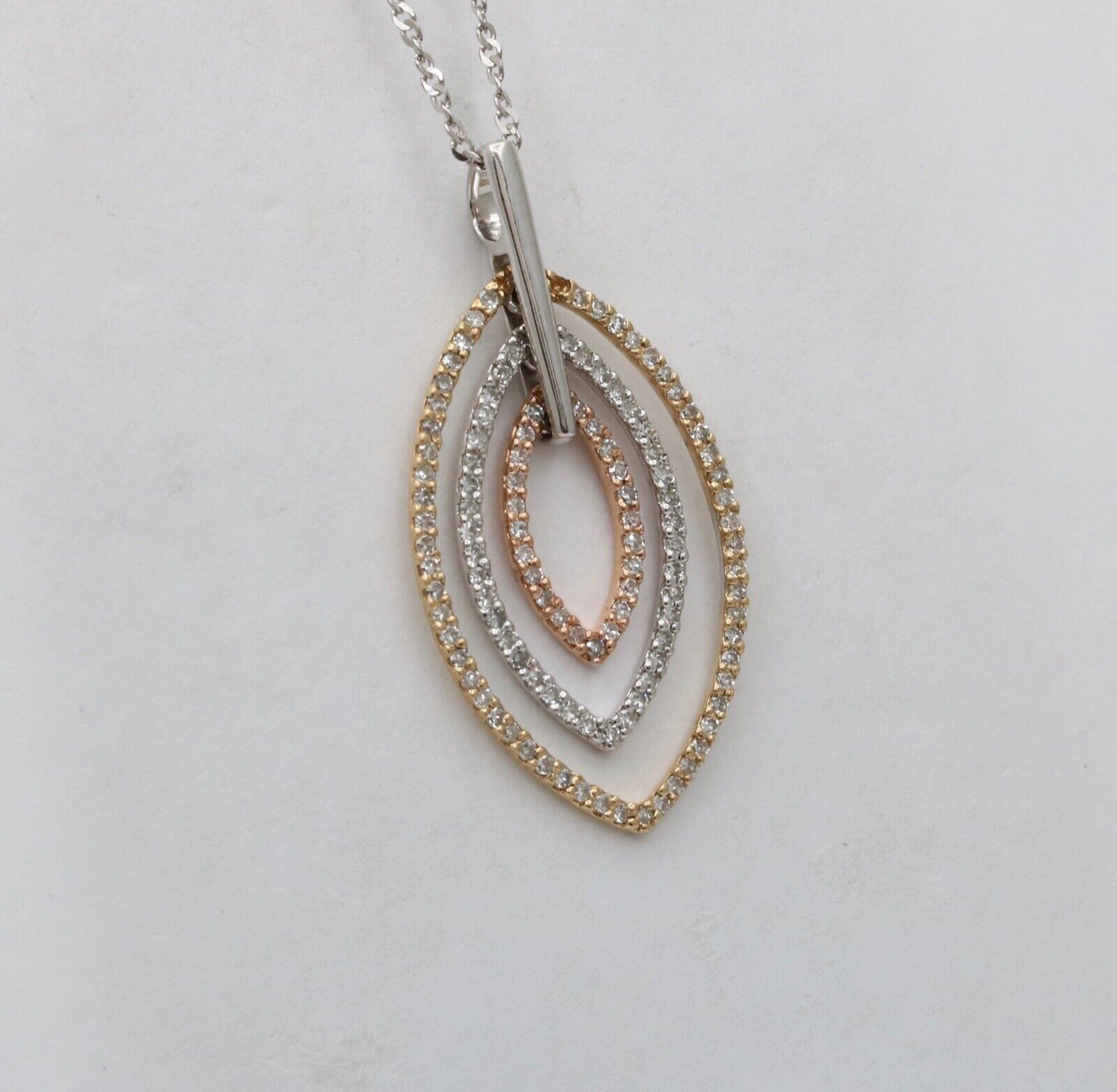 Minimal 14K Tri Color Gold Diamond Leaf Pendant, Charm