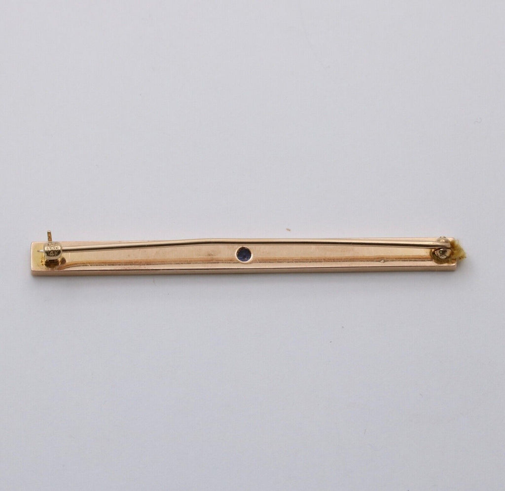 Art Deco Sapphire 14K Yellow Gold Bar Brooch Pin