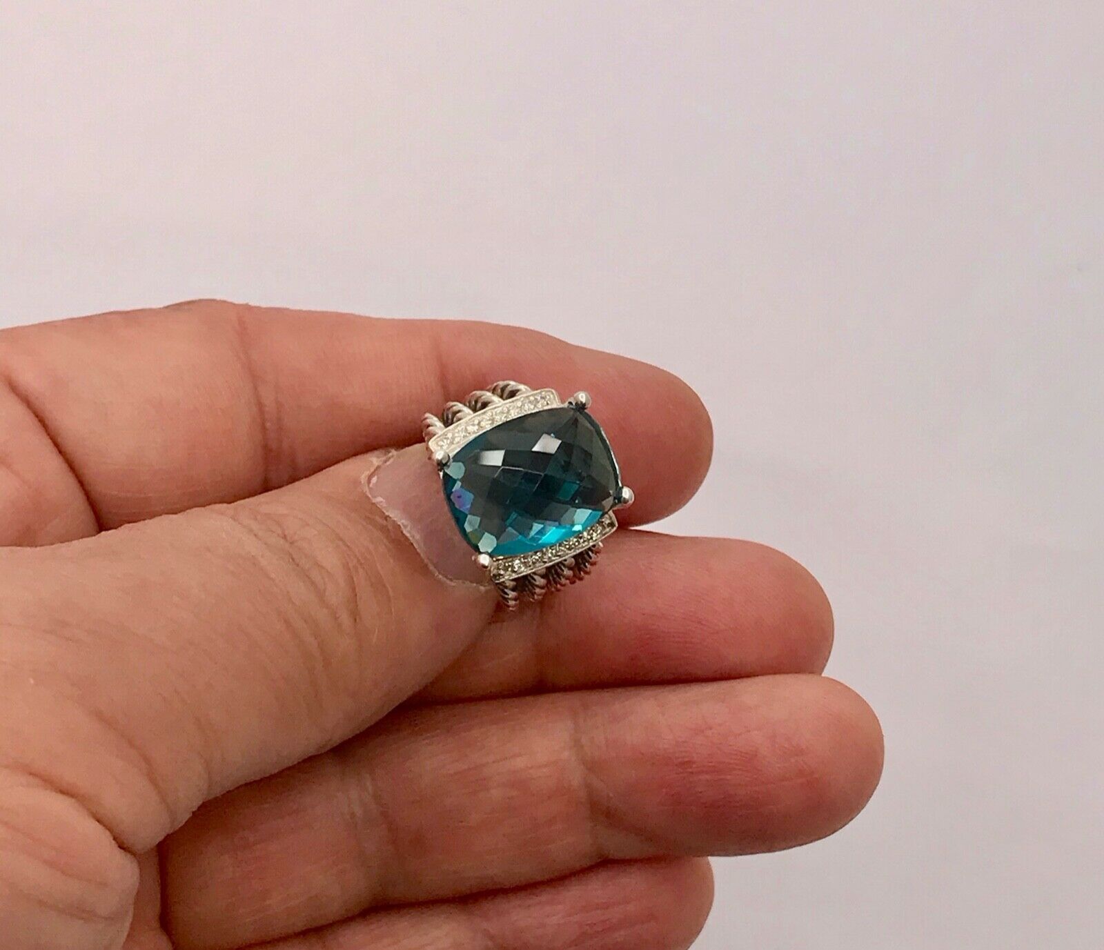 David Yurman Wheaton Ring With London Blue Topaz and Diamonds