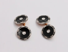 Load image into Gallery viewer, Vintage Krementz Platinum &amp; 14K Yellow Gold Onyx Diamond Enamel Cufflinks, Man&#39;s
