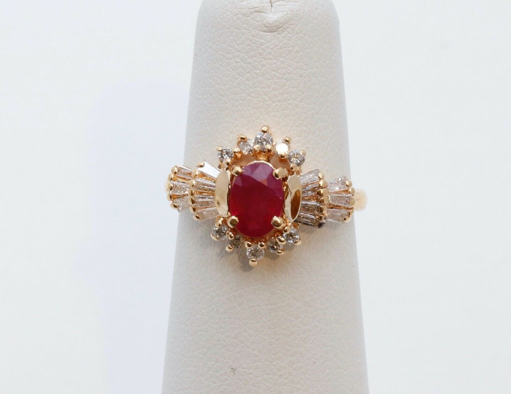 Vintage Ruby Diamonds 14K Yellow Gold Ring