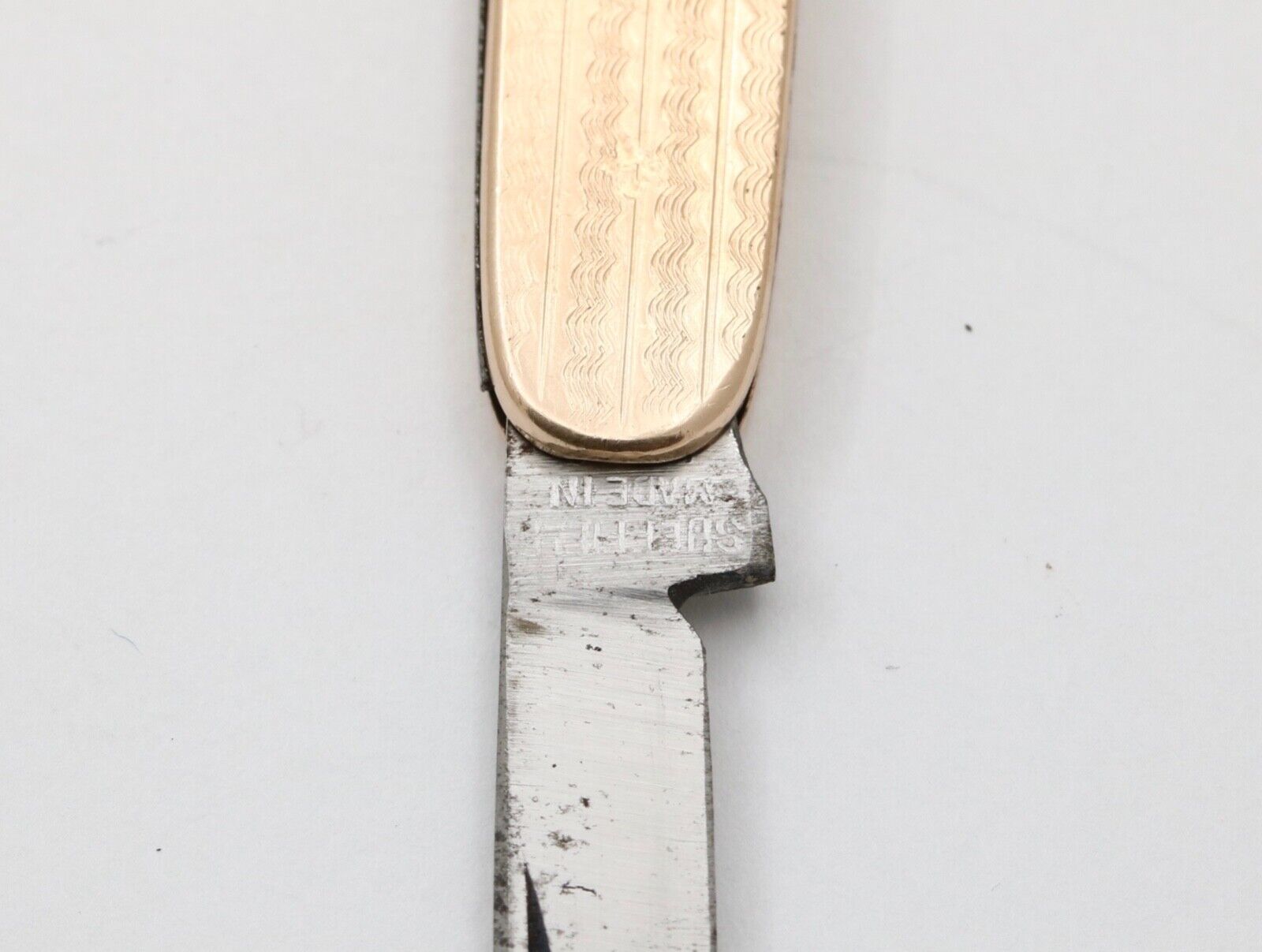 Vintage 12K Yellow Gold & Stainless steel Knife Pendant