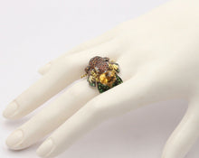 Load image into Gallery viewer, Vintage Frog Sapphires Citrine Tsavorite Diamonds14K White Yellow Gold Ring
