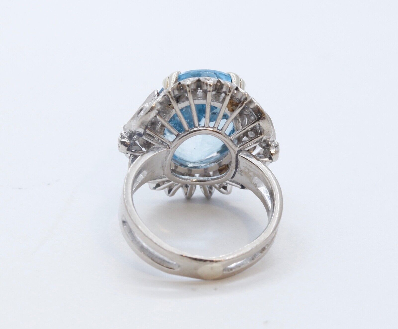 Vintage Blue Topaz Diamonds 14K White Yellow Gold Cocktail Ring