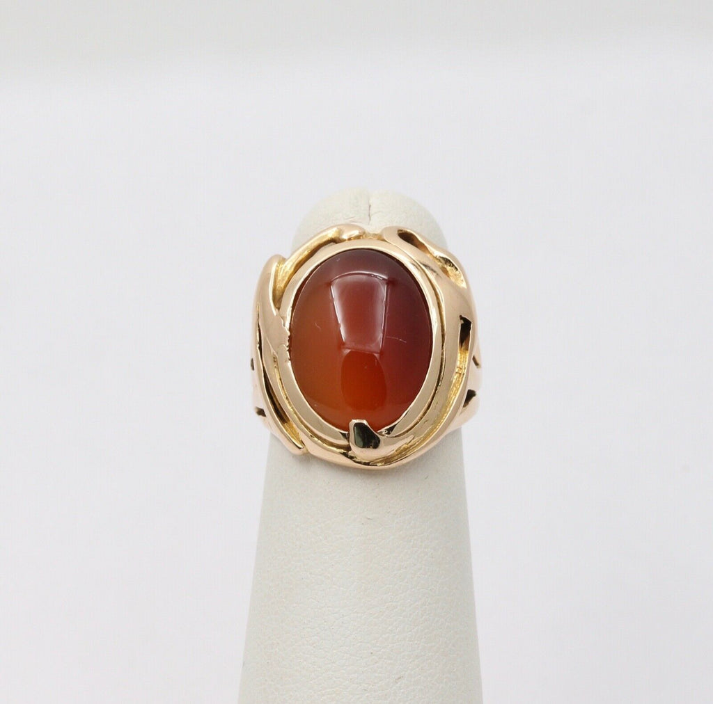 Art Nouveau Agate 14K Yellow Gold Ring