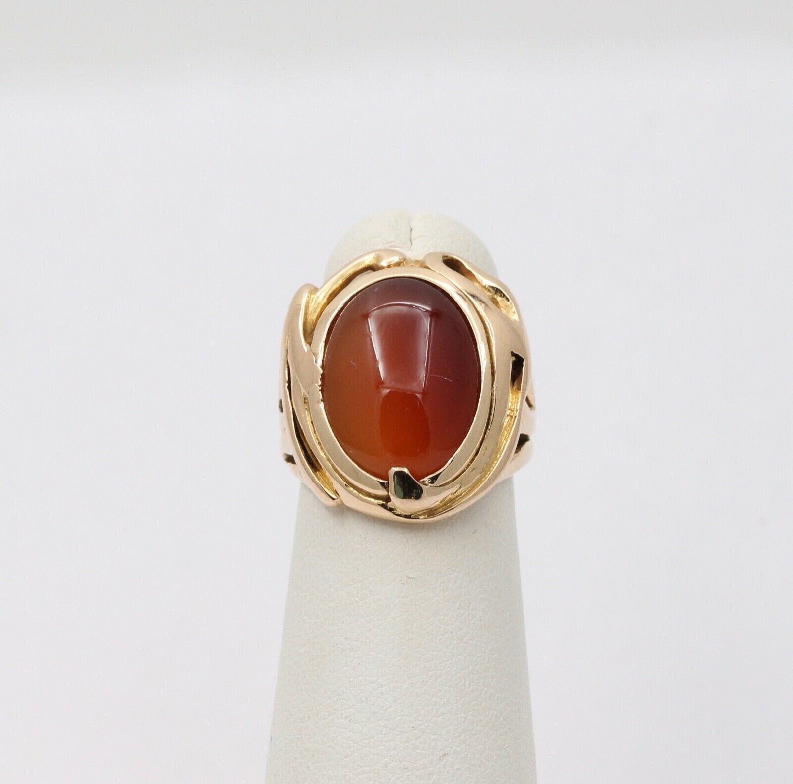 Art Nouveau Agate 14K Yellow Gold Ring