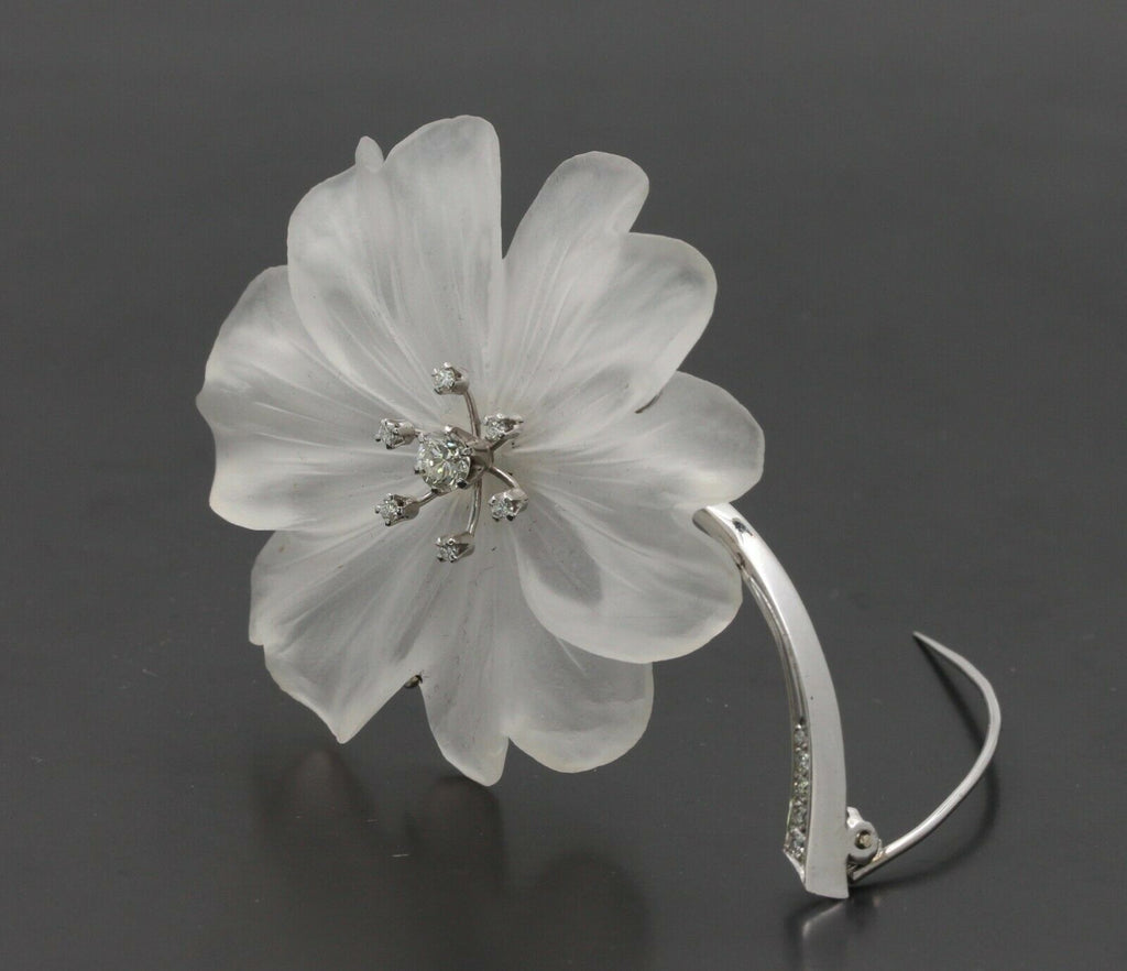 Vintage 18K White Gold Diamond Crystal Flower Brooch