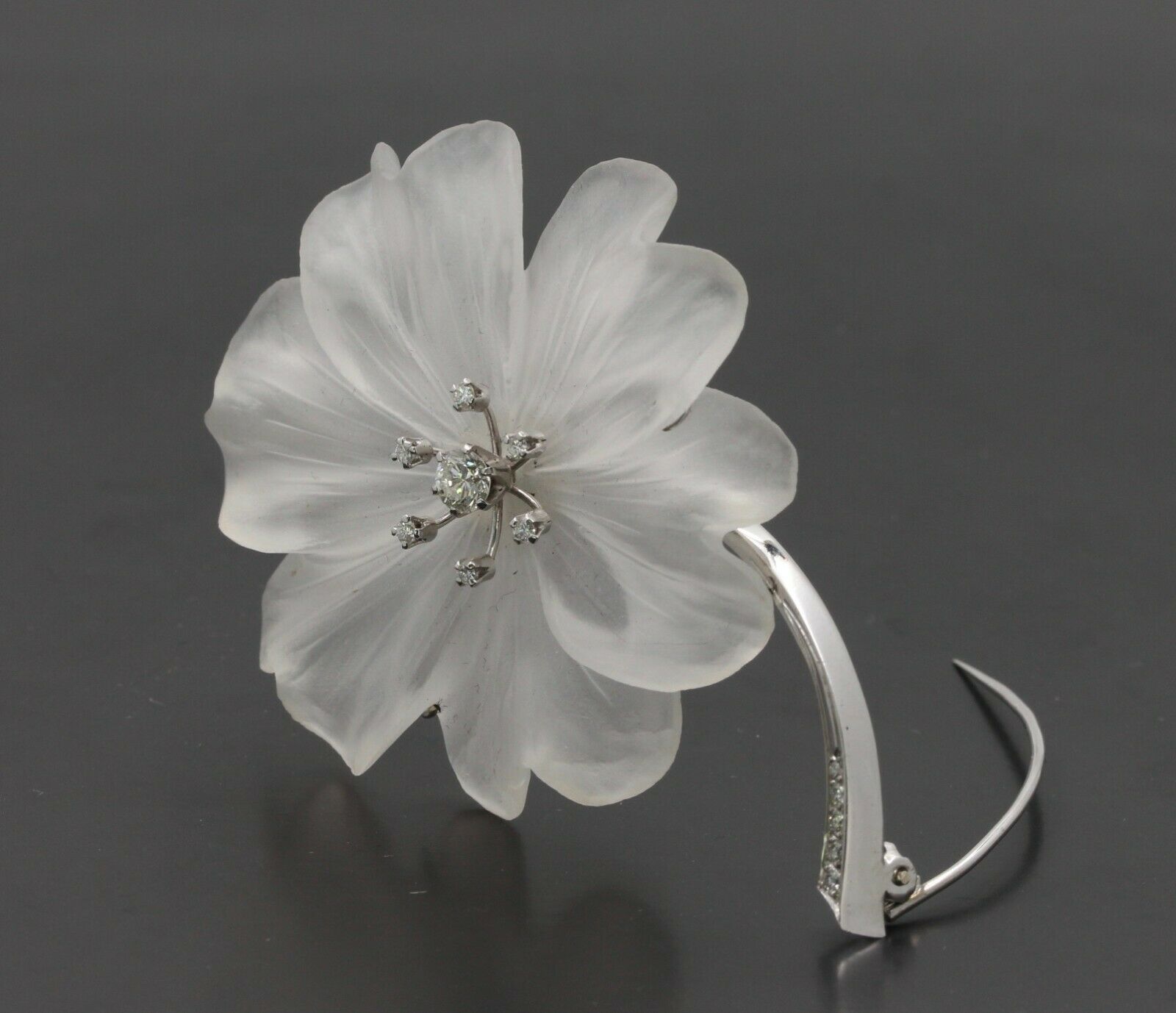 Vintage 18K White Gold Diamond Crystal Flower Brooch