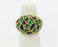 Vintage 18K Gold Blue & Green Enamel Dome Ring