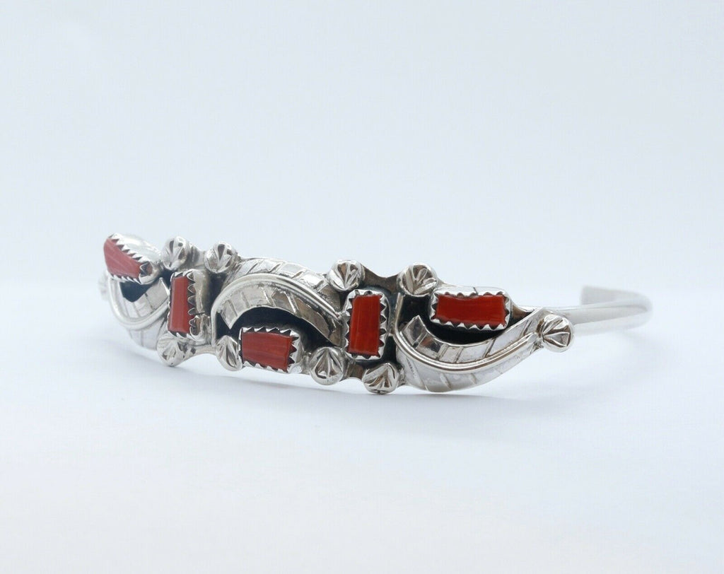 Handmade Sterling Silver and Coral Cuff Bracelet