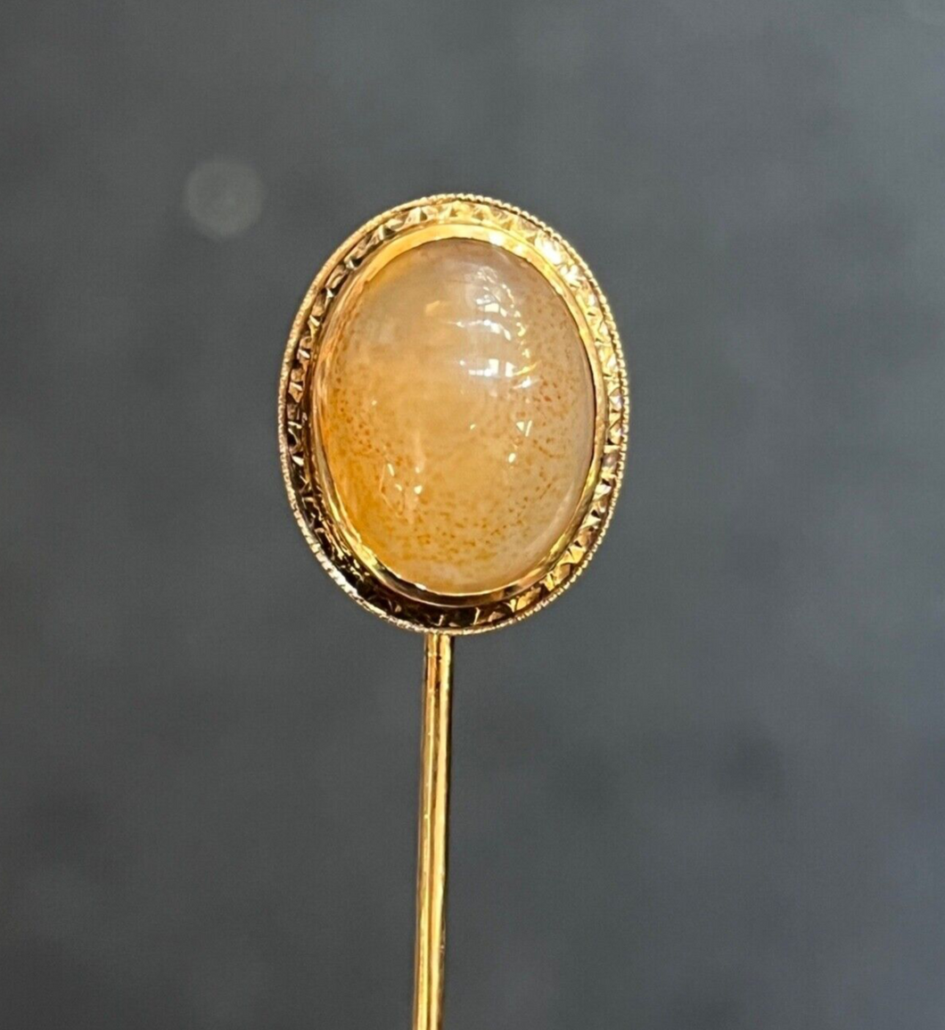 Antique 14K Yellow Gold Agate Stick Pin