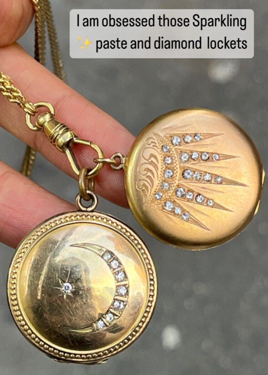 Antique Crescent & Star Gold Filled Locket Pendant